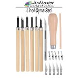 ArtMaster Linol Oyma Seti 19 Parça 1 Paket ve Kretuar Bıçak Seti Ahşap Saplı Oyma Kesme Bıçak Seti Linol Bıçaklı Linolyum Baskı