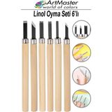 ArtMaster Linol Oyma Seti 6 Parça 1 Paket Ahşap Saplı 6 Bıçaklı Linol Oyma Kesme Bıçak Seti Linolyum Baskı - Standart - Naturel