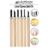 Artmaster Linol Oyma Seti 6 Parça 1 Paket Ahşap Saplı 6 Bıçaklı Linol Oyma Kesme Bıçak Seti Linolyum Baskı