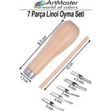 ArtMaster Linol Oyma Seti 7 Li 1 Paket Ahşap Saplı Linol Oyma Kesme Bıçak Seti 5 Bıçaklı 7 Parça Linolyum Baskı Ahşap Saplı - Standart - Naturel