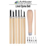 ArtMaster Linol Oyma Seti Ahşap Saplı 13 Parça 1 Paket Oyma Kesme Bıçak Seti Linol Bıçaklı Linolyum Baskı Oyma Seti