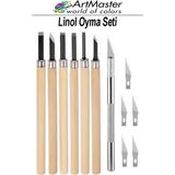 ArtMaster Linol Oyma Seti Ahşap Saplı 6 Parça 1 Paket Kretuar Bıçağı Oyma Kesme Bıçak Seti Linol 6 Bıçaklı Linolyum Baskı Seti - Standart - Naturel
