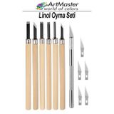 ArtMaster Linol Oyma Seti Ahşap Saplı 6 Parça 1 Paket Kretuar Bıçağı Oyma Kesme Bıçak Seti Linol 6 Bıçaklı Linolyum Baskı Seti