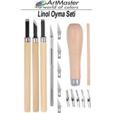 ArtMaster Linol Oyma Seti ve Kretuar Seti 16 Parça 1 Paket Linol Oyma Kesme Bıçak Seti Bıçaklı Linolyum Baskı Ahşap Saplı - Standart - Naturel