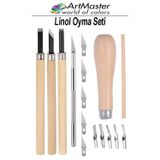 ArtMaster Linol Oyma Seti ve Kretuar Seti 16 Parça 1 Paket Linol Oyma Kesme Bıçak Seti Bıçaklı Linolyum Baskı Ahşap Saplı