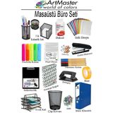 ArtMaster Masaüstü Büro Seti Metal Siyah 16 Parça Kalemlik Evrak Rafı 3 Lü Delgeç Zımba Makinesi Notluk Çöp Kovası Ataç - Standart