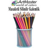 ArtMaster Masaüstü Metal Silindir Kalemlik 1 Adet Fileli Perfore Açık Mavi Kalemlik Kağıtlık Düzenleyici Büro Ofis Okul - Standart