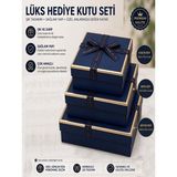 ArtMaster Mavi Hediye Kutusu 3 Lü 1 Paket K-1148 Boş Hediye Kutusu 3 Lü Sevgiliye Özel Kurdelalı Kutu Karton Kutu Hatıra Kutusu - Standart