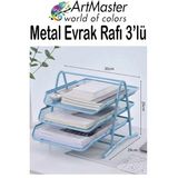 ArtMaster Mavi Metal Evrak Rafı 3 Lü 1 Paket Masaüstü A4 Dosya 3 Katlı Düzenleyici Kağıt Tepsisi Metal Fileli Hareketli - Standart