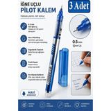 ArtMaster Mavi Pilot Kalem Iğne Uçlu 3 Adet Stilo Pilot Kalem 0.5mm Ince Uçlu Pilot Kalem Likit Mürekkepli Pilot Kalem - Standart