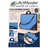 ArtMaster Mavi Resim Çantası Kumaş 37x54 cm 1 Adet Teknik Resim Dosya Çantası 35x50 cm Askılı Bez Proje Çantası Fermuarlı Okul