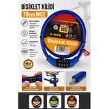 ArtMaster Mavi Şifreli Bisiklet Kilidi 70 cm Ince 1 Adet K-3668 Çelik Halat Plastik Kaplamalı Bisiklet Kiliti Scooter Kapı Şifreli - 70cm - Standart