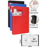 ArtMaster Mavi Siyah Kırmızı Sunum Dosyası 40 Lı 3 Adet Poşet Dosyalı Katalog Dosyası 40 Poşetli Kendinden Dosya Plastik Kapaklı - Çok Renkli - Standart