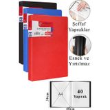 ArtMaster Mavi Siyah Kırmızı Sunum Dosyası 40 lı 3 Adet Poşet Dosyalı Katalog Dosyası 40 Poşetli Kendinden Dosya Plastik Kapaklı