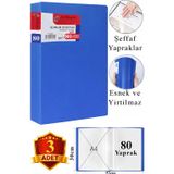 ArtMaster Mavi Sunum Dosyası 80 li 3 Adet Poşet Dosyalı Katalog Dosyası 80 Poşetli Kendinden Dosya Plastik Kapaklı