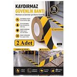 ArtMaster Merdiven Kaydırmaz Bant Sarı Siyah 50mm 2 Adet Mas Güvenlik Uyarı Bandı 15 Metre 5 Cm Yapışkanlı Basamak Mermer Beton