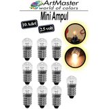 ArtMaster Mini Ampul 2.5 Volt 10 Adet Okul Sınıf Elektrik Devre Küçük Elektrik Deney Ampulü 2.5 Volt Deney Ampulü Küçük Boy - Sarı - 2,5 v - Standart