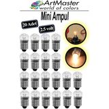 ArtMaster Mini Ampul 2.5 Volt 20 Adet Okul Sınıf Elektrik Devre Küçük Elektrik Deney Ampulü 2.5 Volt Deney Ampulü Küçük Boy - Sarı - 2,5 v - Standart