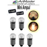 ArtMaster Mini Ampul 2.5 Volt 5 Adet Okul Sınıf Elektrik Devre Küçük Elektrik Deney Ampulü 2.5 Volt Deney Ampulü Küçük Boy - Sarı - 2,5 v - Standart