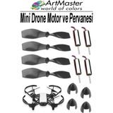 ArtMaster Mini Drone Motor ve Pervanesi 4 Adet Dc Motor Yüksek Hızlı Çekirdeksiz Pervane Kanatı Helikopter Uçak Drone Deney Okul - Siyah - Standart