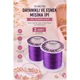 ArtMaster Mor Misina Ipi 0.5mm 10 Metre 2 Adet Esnek Boncuk Takı Dizme Ipi Elastik Ip Bileklik Aksesuar Lastiği Yuvarlak Elyaf - Standart