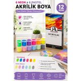 ArtMaster Neon ve Pastel Akrilik Boya 12 Renk 1 Paket Monalisa 22 ml 12 Li Akrilik Boya Resim Dersi Tuval Ahşap Taş Boya Seti - Standart - Çok Renkli