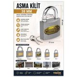 ArtMaster Orta Boy Asma Kilit 38 mm 1 Adet Thor Plus Paslanmaz Metal Asma Kilit Dayanıklı Yedek Anahtarlı Zincir Kilidi Kapı Bahçe