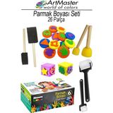 ArtMaster Parmak Boyası Seti 26 Parça 1 Paket Ponpon Sünger Tampon Fırça Küp Eva Baskı Sünger Rulo Nova Color Parmak Boya Baskı - Çok Renkli - 6 Renk - Standart