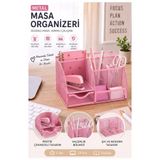 Artmaster Pembe Masaüstü Metal Kalemlik Seti 7 Bölmeli Fileli Masa Üstü Düzenleyici Küp Notluk Ataşlık Çekmece