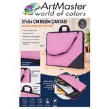 Artmaster Pembe Resim Çantası Kumaş 37x54 cm 1 Adet Teknik Resim Dosya Çantası 35x50 cm Askılı Bez Proje Çanta