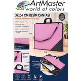 ArtMaster Pembe Resim Çantası Kumaş 37X54 cm 1 Adet Teknik Resim Dosya Çantası 35X50 cm Askılı Bez Proje Çantası Fermuarlı Okul - 37x54cm - Standart