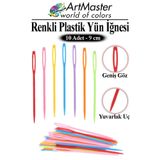 Artmaster Plastik Yün İğnesi Renkli 10 Adet 9 cm Dikiş İğnesi Plastik İğne İplik İğnesi Dokuma İğnesi Örgü Dik