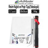 ArtMaster Proje Tüpü Dar 1 Adet 25X35 cm Resim Kağıdı 50 Adet Bazuka Proje Tüpü Silindir ve Resim Kağıdı Seti Çizim Seti - Renkli - 25x35cm - Standart