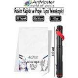 ArtMaster Proje Tüpü Dar 1 Adet 35X50 cm Resim Kağıdı 50 Adet Bazuka Proje Tüpü Silindir ve Resim Kağıdı Seti Çizim Seti - Renkli - 35x50cm - Standart