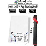 ArtMaster Proje Tüpü Dar 1 Adet 50X70 cm Resim Kağıdı 50 Adet Bazuka Proje Tüpü Silindir ve Resim Kağıdı Seti Çizim Seti - Renkli - 50x70cm - Standart
