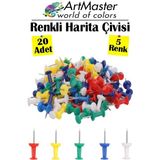 ArtMaster Renkli Harita Çivisi 20 Li 1 Paket Mantar Pano Raptiyesi Renkli Pano Iğnesi Okul Büro Harita Çivisi Ofis Renkli - Standart