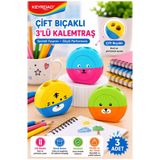 Artmaster Renkli Sevimli Kalemtraş Keyroad KR-971839 3 Adet Hazneli Çift Bıçaklı Kalem Açacağı Plastik Kalemtı