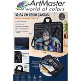 ArtMaster Resim Çantası Desenli Kumaş 37X54 cm 1 Adet ART01 Teknik Resim Dosya Çantası 35X50 cm Askılı Proje Çantası Fermuarlı - Çok Renkli - Standart
