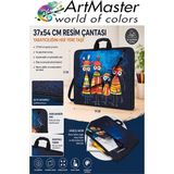 ArtMaster Resim Çantası Desenli Kumaş 37X54 cm 1 Adet ART02 Teknik Resim Dosya Çantası 35X50 cm Askılı Proje Çantası Fermuarlı - Çok Renkli - Standart