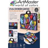 ArtMaster Resim Çantası Desenli Kumaş 37X54 cm 1 Adet ART03 Teknik Resim Dosya Çantası 35X50 cm Askılı Proje Çantası Fermuarlı - Çok Renkli - Standart