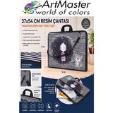 ArtMaster Resim Çantası Desenli Kumaş 37X54 cm 1 Adet ART04 Teknik Resim Dosya Çantası 35X50 cm Askılı Proje Çantası Fermuarlı - Çok Renkli - Standart