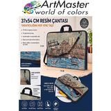 ArtMaster Resim Çantası Desenli Kumaş 37X54 cm 1 Adet ART05 Teknik Resim Dosya Çantası 35X50 cm Askılı Proje Çantası Fermuarlı - Çok Renkli - Standart