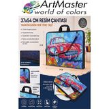 ArtMaster Resim Çantası Desenli Kumaş 37X54 cm 1 Adet ART07 Teknik Resim Dosya Çantası 35X50 cm Askılı Proje Çantası Fermuarlı - Çok Renkli - Standart