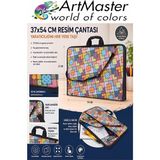 ArtMaster Resim Çantası Desenli Kumaş 37X54 cm 1 Adet ART10 Teknik Resim Dosya Çantası 35X50 cm Askılı Proje Çantası Fermuarlı - Çok Renkli - Standart