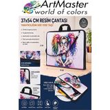 ArtMaster Resim Çantası Desenli Kumaş 37X54 cm 1 Adet ART11 Teknik Resim Dosya Çantası 35X50 cm Askılı Proje Çantası Fermuarlı - Çok Renkli - Standart