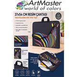 ArtMaster Resim Çantası Desenli Kumaş 37X54 cm 1 Adet ART12 Teknik Resim Dosya Çantası 35X50 cm Askılı Proje Çantası Fermuarlı - Çok Renkli - Standart