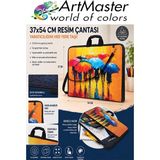 ArtMaster Resim Çantası Desenli Kumaş 37X54 cm 1 Adet ART14 Teknik Resim Dosya Çantası 35X50 cm Askılı Proje Çantası Fermuarlı - Çok Renkli - Standart