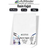 ArtMaster Resim Kağıdı 35X50 25 Li Paket 100 gr 1 Paket 35*50 Resim Kartonu Kuru Boya Pastel Boya Guaj Boya Sulu Boya Resim Sanatı - Beyaz - Standart