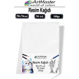 ArtMaster Resim Kağıdı 50X70 50 Li Paket 100 gr 1 Paket 50*70 Resim Kartonu Kuru Boya Pastel Boya Guaj Boya Sulu Boya Resim Sanat - Beyaz