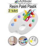 ArtMaster Resim Paleti 3 Adet Plastik Boyama Paleti Godeli Ressam Paleti Akrilik Boya Guaj Boya Suluboya Resim Yapma Boya Paleti - Standart - Beyaz